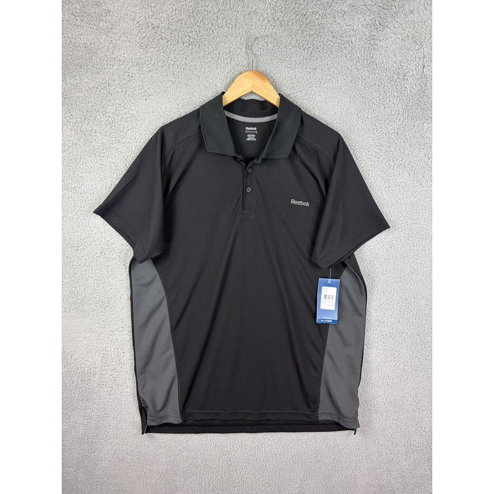 Reebok Polo Shirt Mens XL Black Gray PlayDry Colorblock Golf Performance Mens - Picture 2 of 9